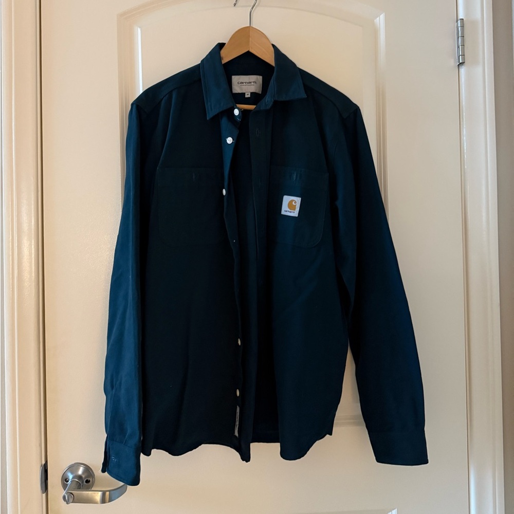 RELAXED FIT CANVAS FLEECE-LINED SNAP-FRONT SHIRT JACKET